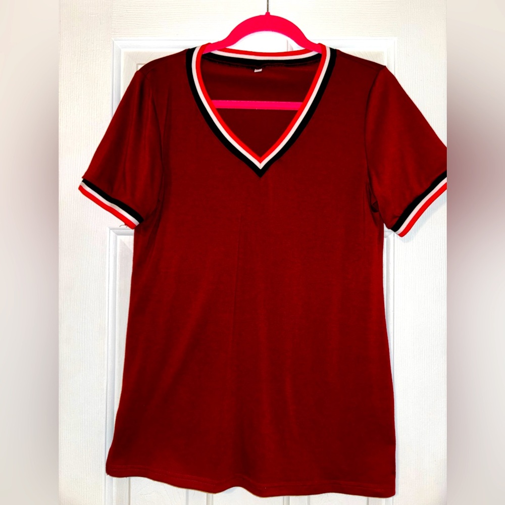 Womens T Shirts V Neck Short Sleeve Loose Fitting Tshirts Burgundy S